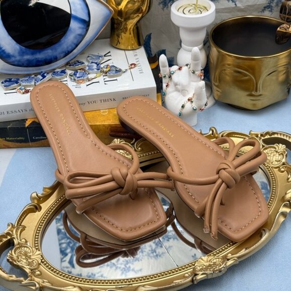 🆕 LOEFFLER RANDALL 🧿 NWOB Hadley Leather Bow Flat Sandals, Dune - Sz 6.5 B - Picture 3 of 14